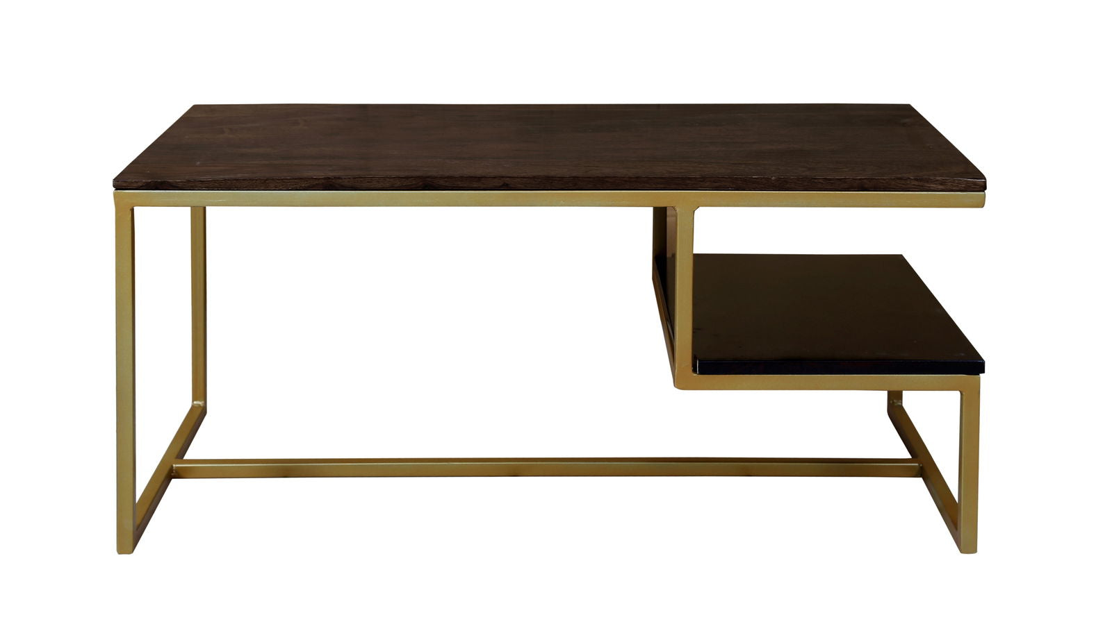 Iron Frame Solid Wood Center Coffee Table Gold for Living Room - Furnishiaa -  - 