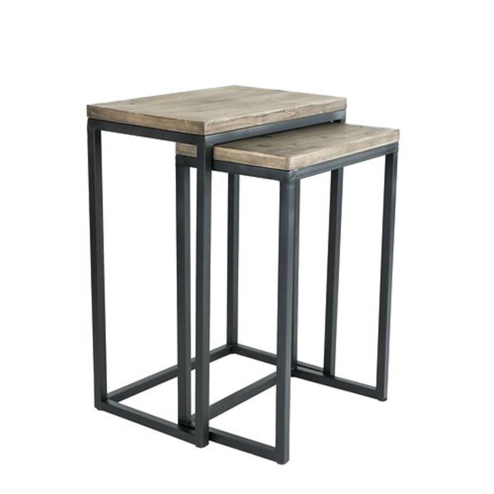 Iron Frame Solid Wood Nesting Tables for Home Set of 2 Stools - Furnishiaa -  - 