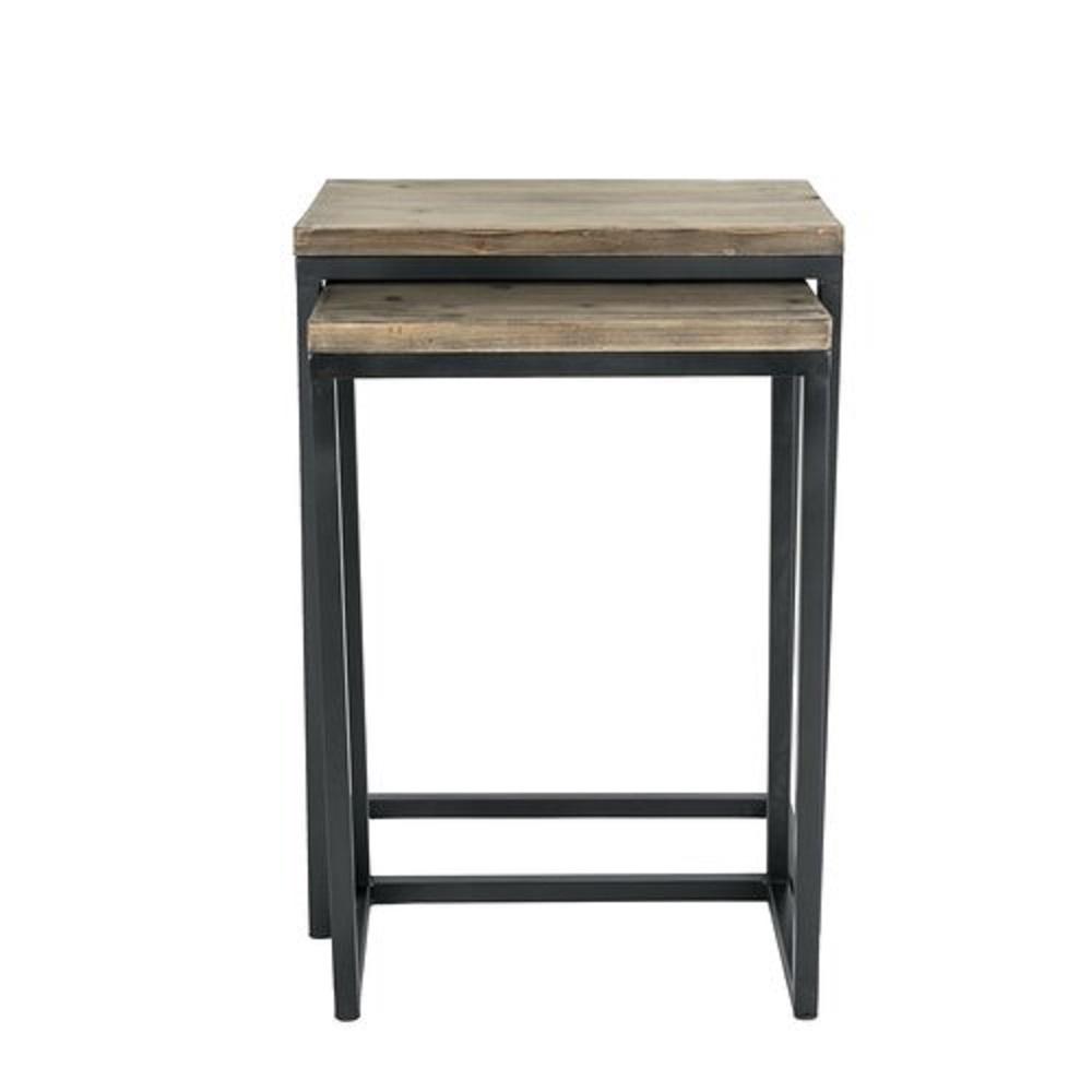 Iron Frame Solid Wood Nesting Tables for Home Set of 2 Stools - Furnishiaa -  - 