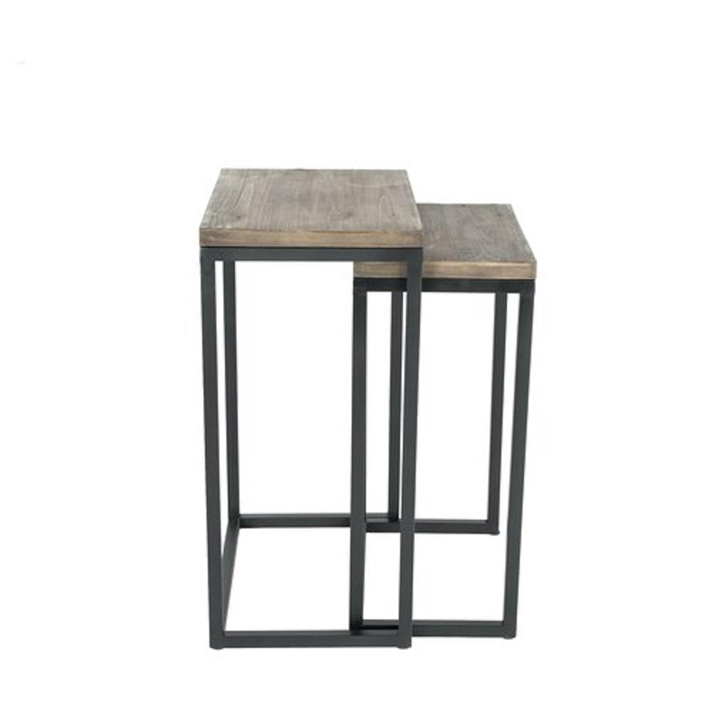 Iron Frame Solid Wood Nesting Tables for Home Set of 2 Stools - Furnishiaa -  - 