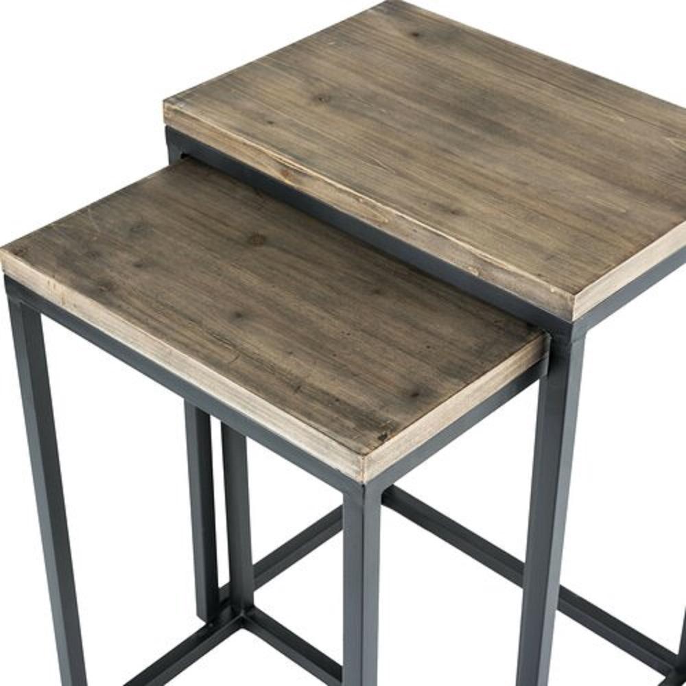 Iron Frame Solid Wood Nesting Tables for Home Set of 2 Stools - Furnishiaa -  - 