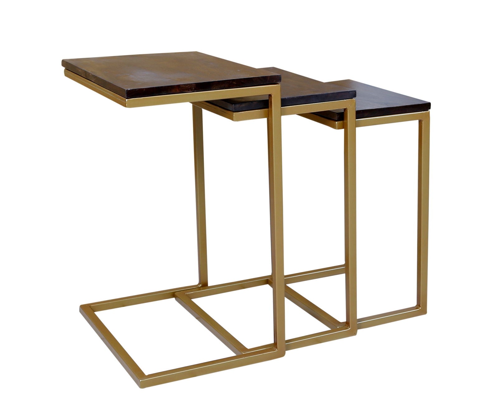 Iron Frame Solid Wood Nesting Tables for Home Set of 3 Stools for Living Room Black - Furnishiaa -  - 