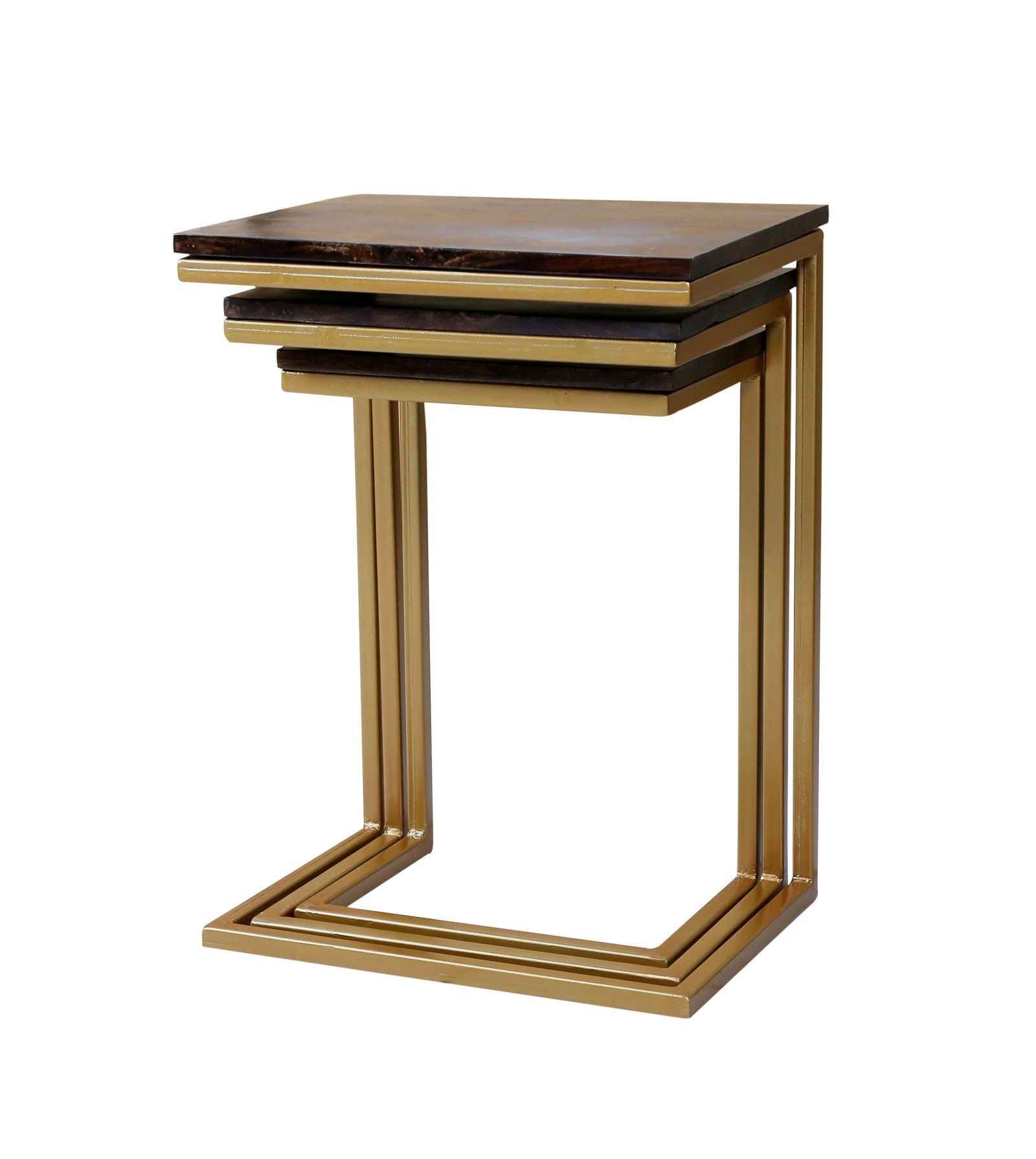 Iron Frame Solid Wood Nesting Tables for Home Set of 3 Stools for Living Room Black - Furnishiaa -  - 