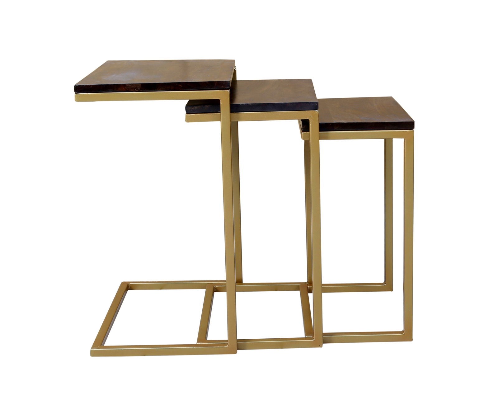 Iron Frame Solid Wood Nesting Tables for Home Set of 3 Stools for Living Room Black - Furnishiaa -  - 