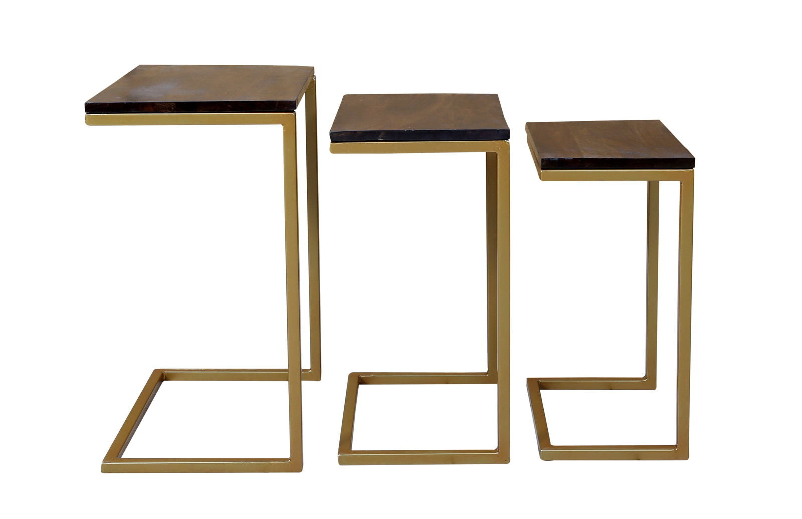 Iron Frame Solid Wood Nesting Tables for Home Set of 3 Stools for Living Room Black - Furnishiaa -  - 