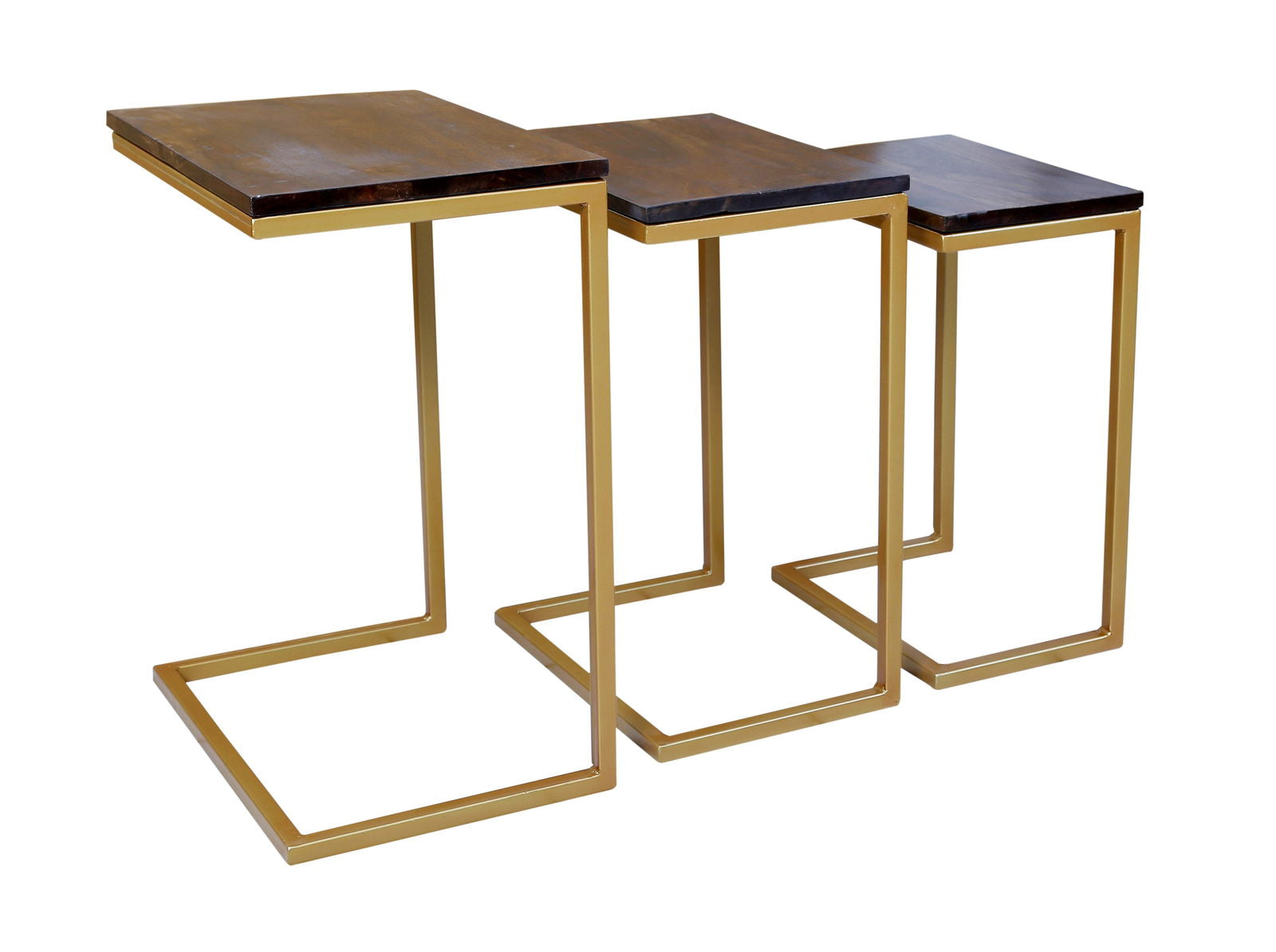 Iron Frame Solid Wood Nesting Tables for Home Set of 3 Stools for Living Room Black - Furnishiaa -  - 