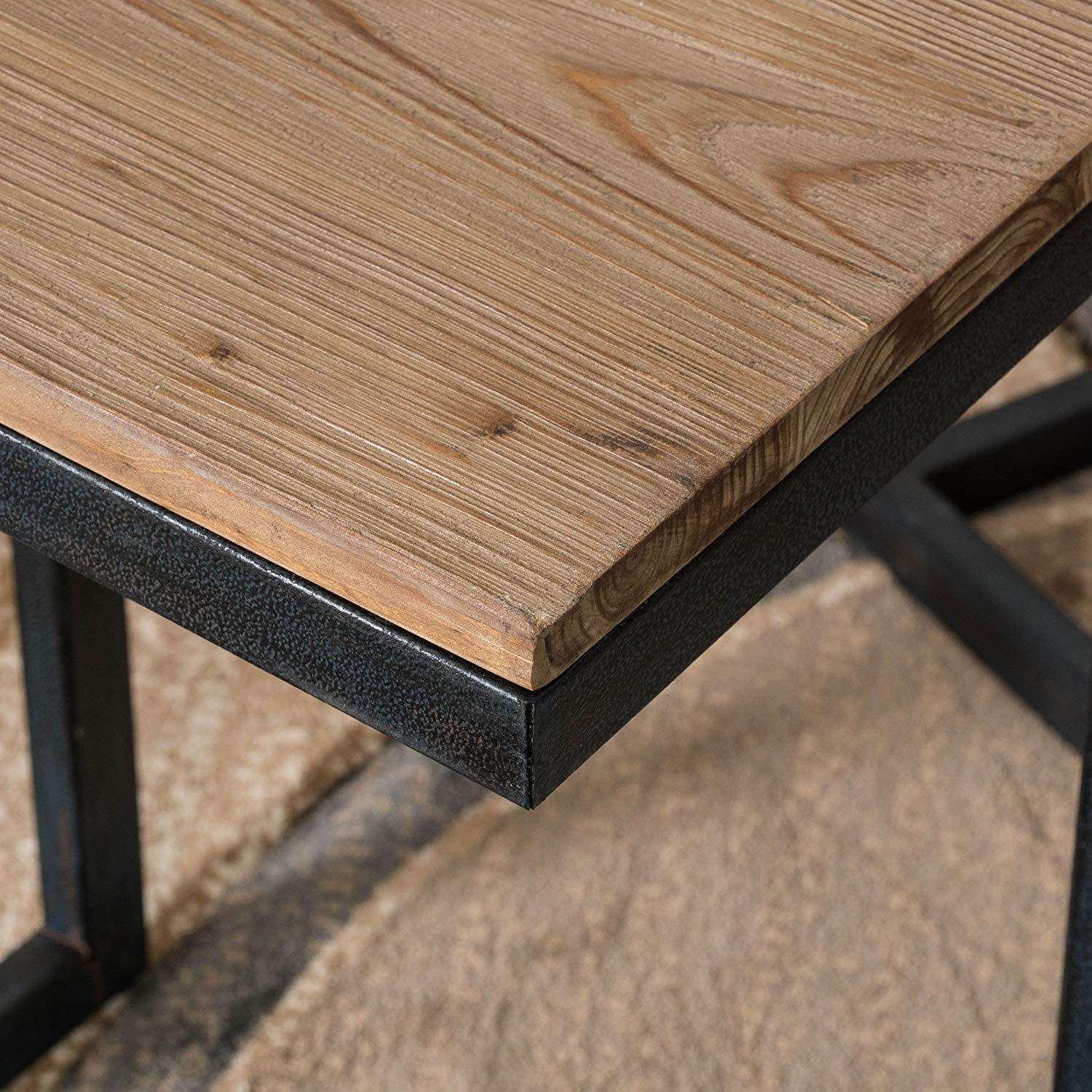 Iron Frame Solid Wood Nesting Tables for Home Set of 3 Stools for Living Room Black - Furnishiaa -  - 