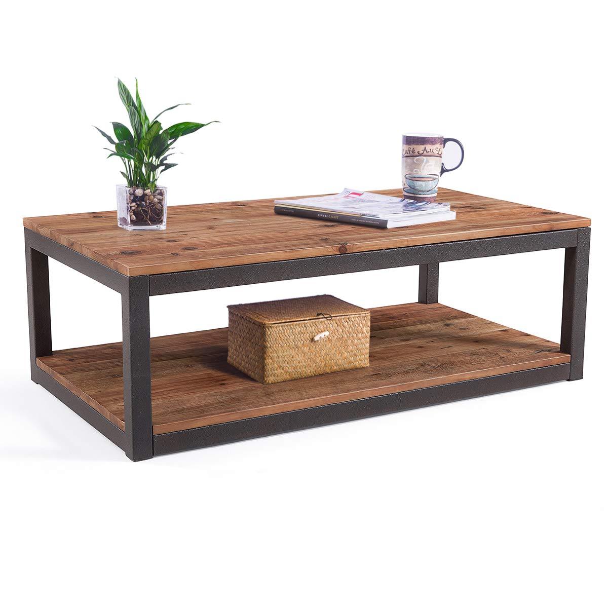 Iron Frame Solid Wood Storage Shelf Center Coffee Tables for Living Room Furniture - Furnishiaa -  - 