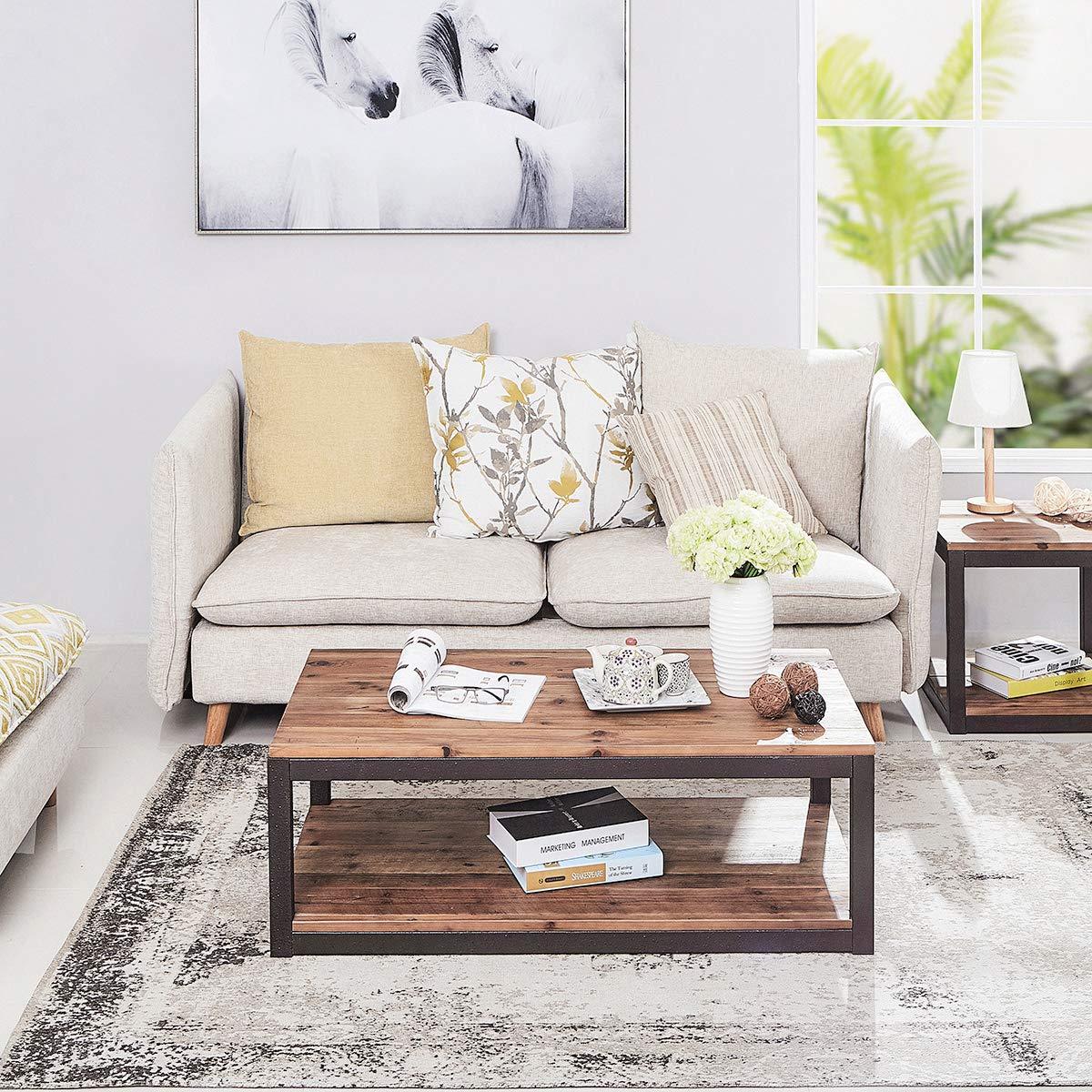 Iron Frame Solid Wood Storage Shelf Center Coffee Tables for Living Room Furniture - Furnishiaa -  - 