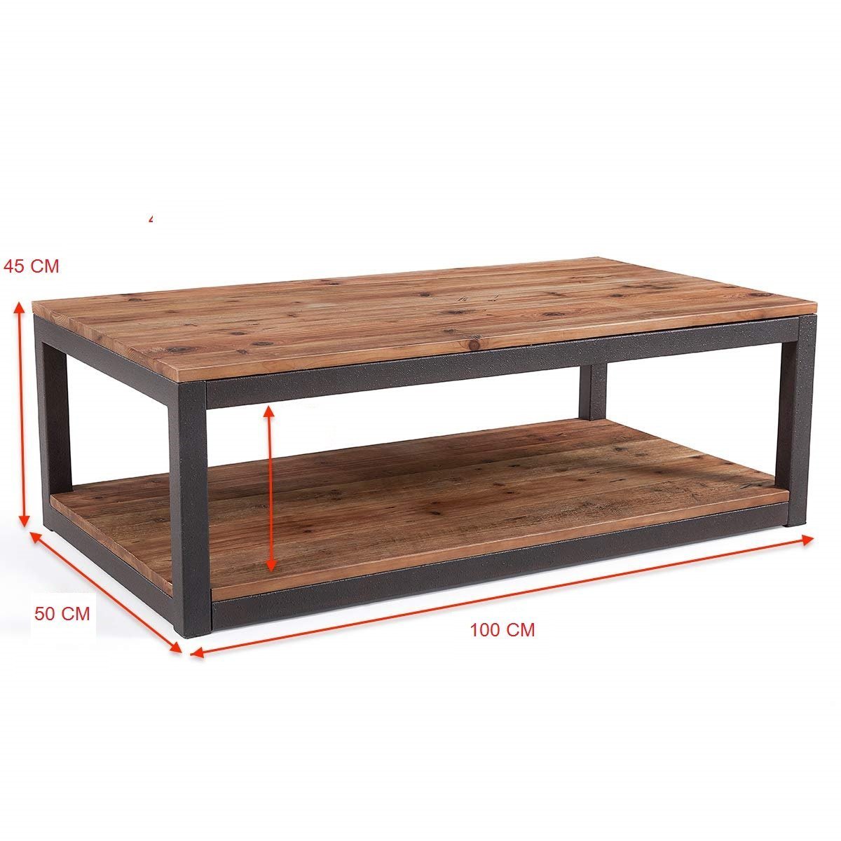 Iron Frame Solid Wood Storage Shelf Center Coffee Tables for Living Room Furniture - Furnishiaa -  - 