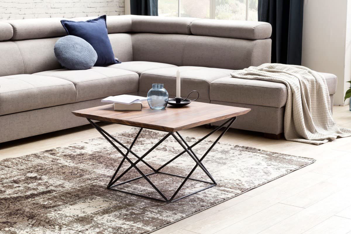 Iron & Solid Sheesham Wood Square Coffee Table for Home - Furnishiaa -  - 