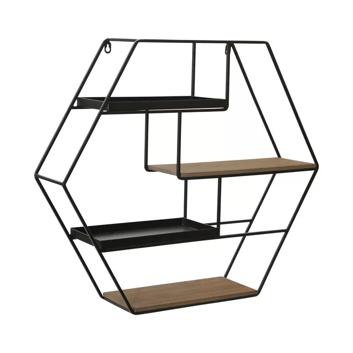 Iron and Solid Sheesham Wood 4 Piece Hexagon Accent Shelf - Furnishiaa -  - 