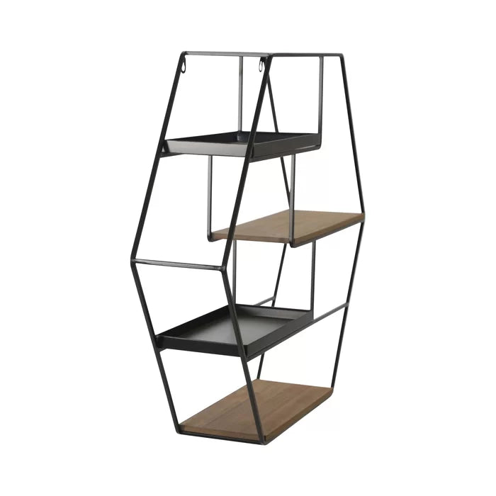 Iron and Solid Sheesham Wood 4 Piece Hexagon Accent Shelf - Furnishiaa -  - 