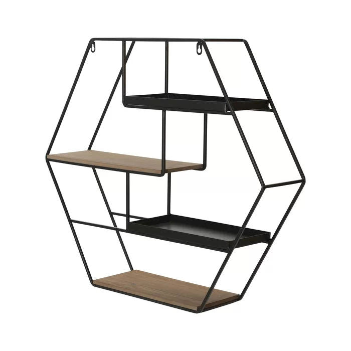 Iron and Solid Sheesham Wood 4 Piece Hexagon Accent Shelf - Furnishiaa -  - 