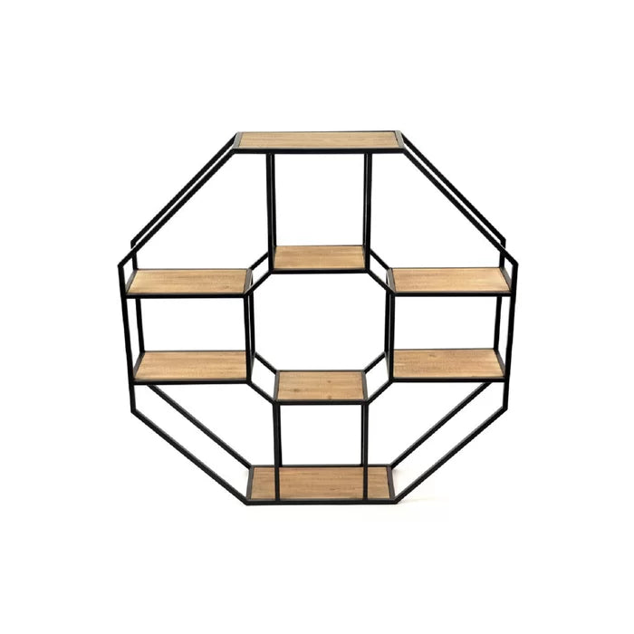 Iron and Solid Sheesham Wood Octagonal Unit Wall Shelf - Furnishiaa -  - 