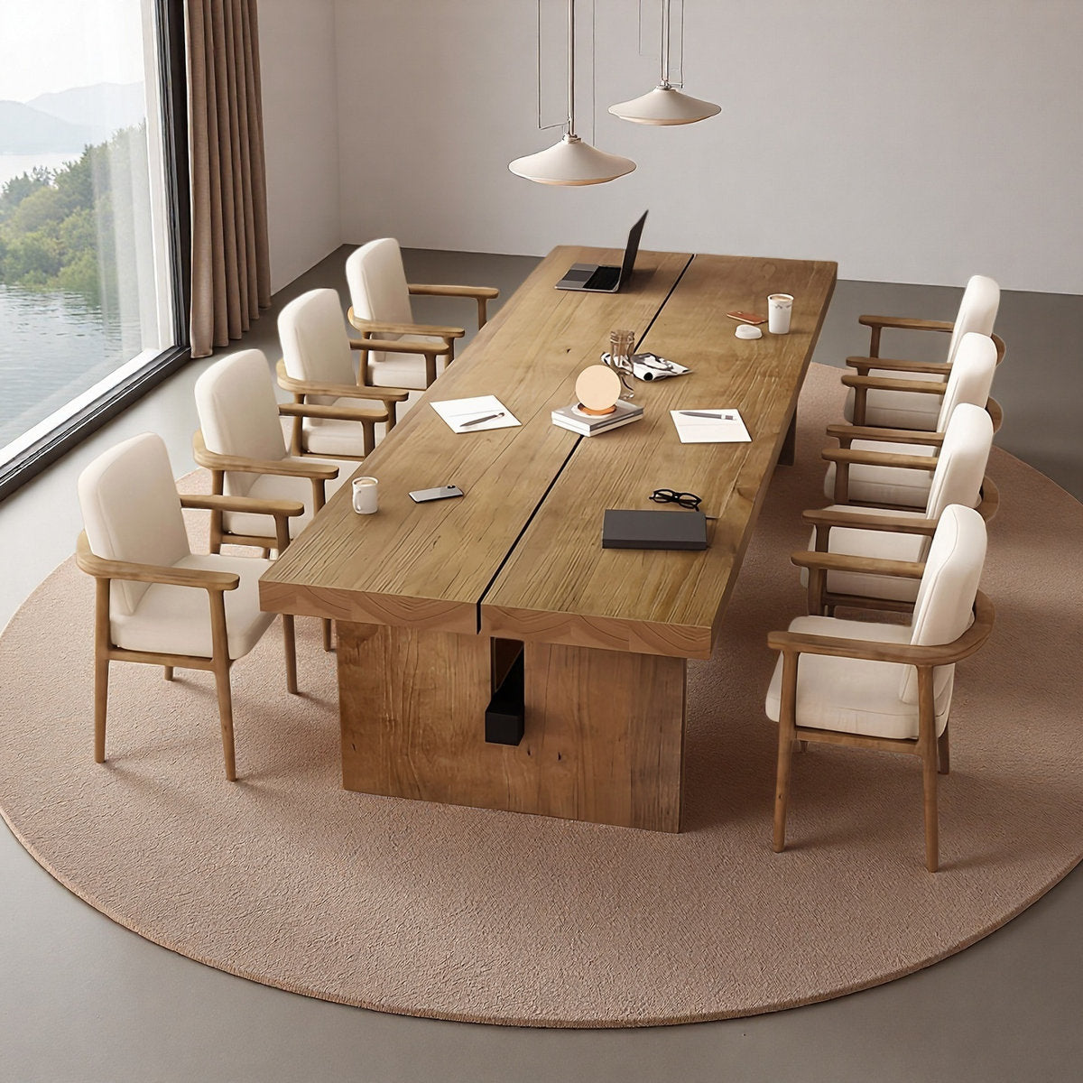 Furnishiaa Rectangular Banquet Style Solid Wood Dining Table