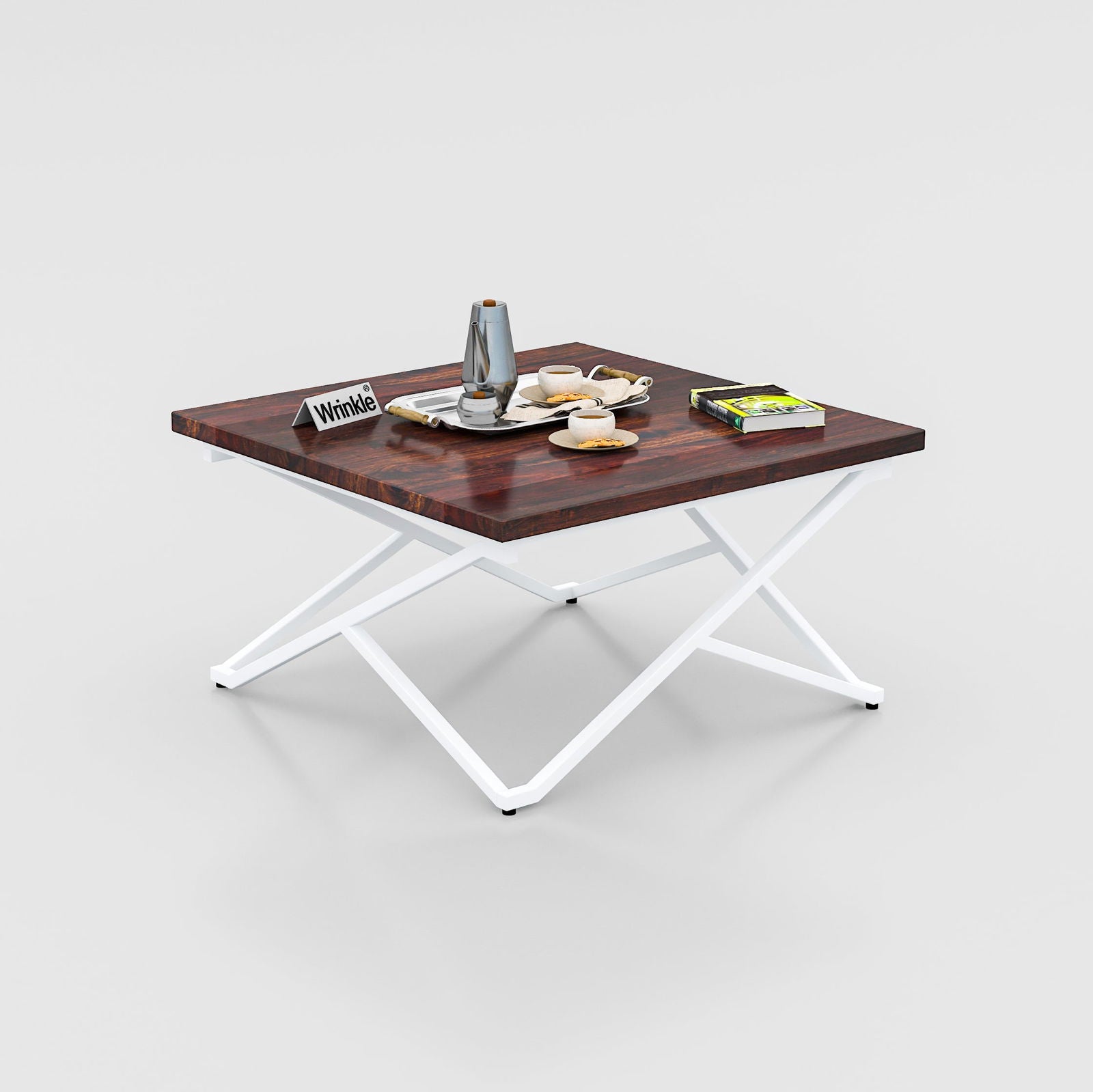 Luxurious Metal  Coffee Table Walnut Top in Sheesham Wood - Furnishiaa -  - 