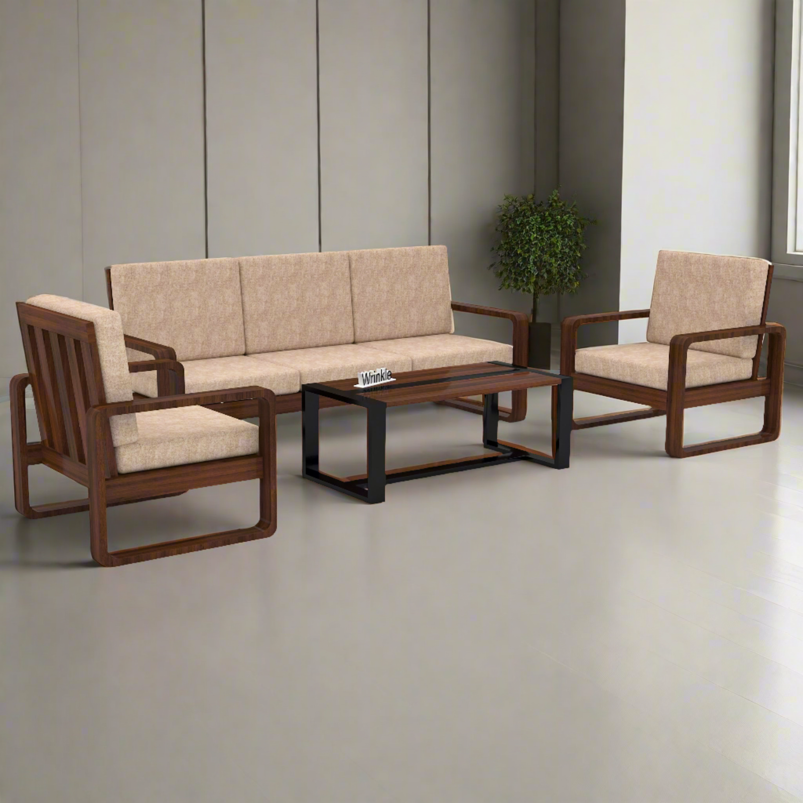 Luxurious Solid Sheesham Wood 5 Seater Sofa Set, ALong with Center Table, Walnut - Furnishiaa -  - 