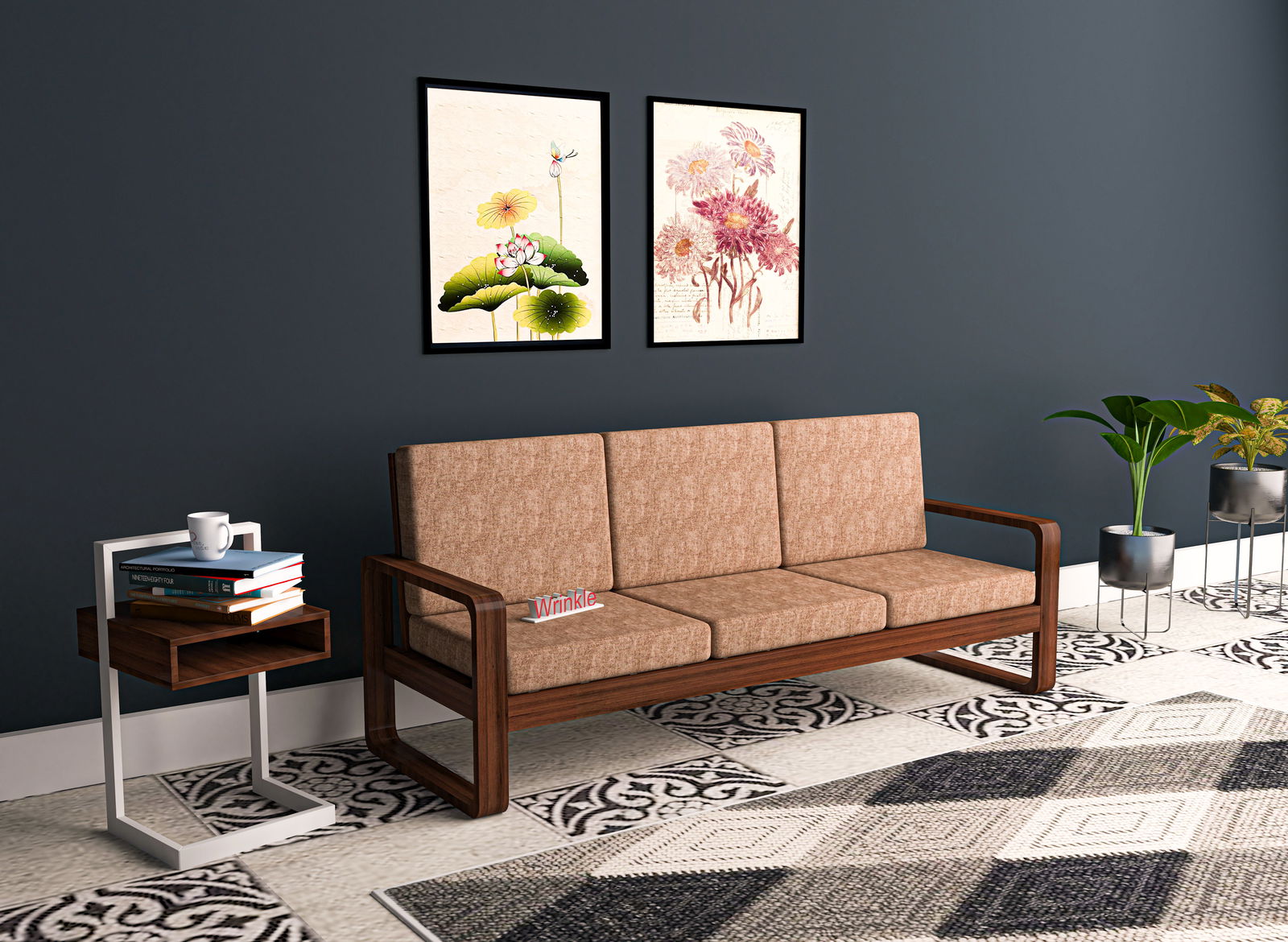 Luxurious Solid Sheesham Wood 5 Seater Sofa Set, ALong with Center Table, Walnut - Furnishiaa -  - 