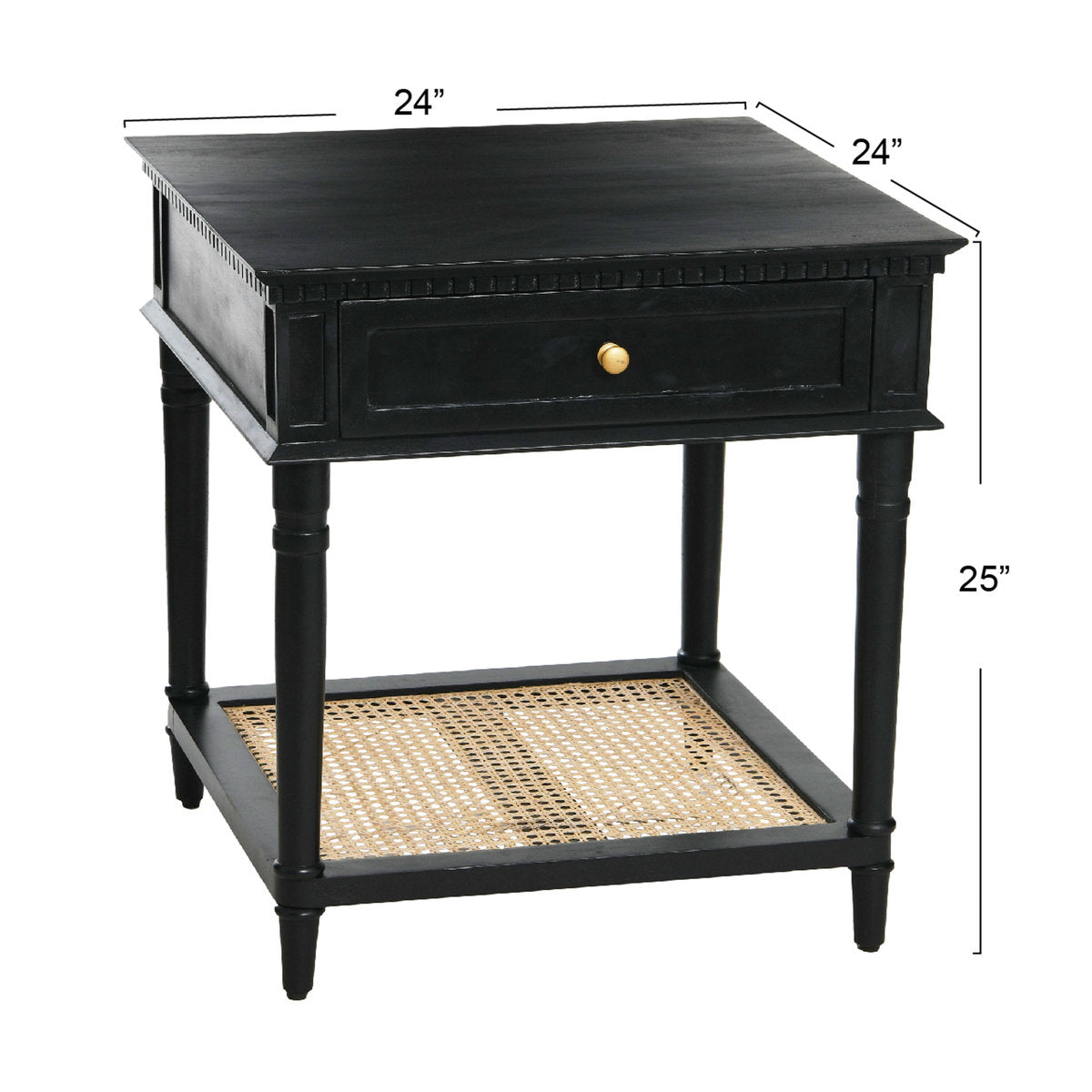 Furnishiaa Modern Solid Wood Side Table with Drawer & Woven Cane Shelf