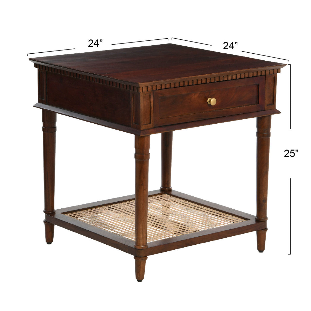 Furnishiaa Modern Solid Wood Side Table with Drawer & Woven Cane Shelf