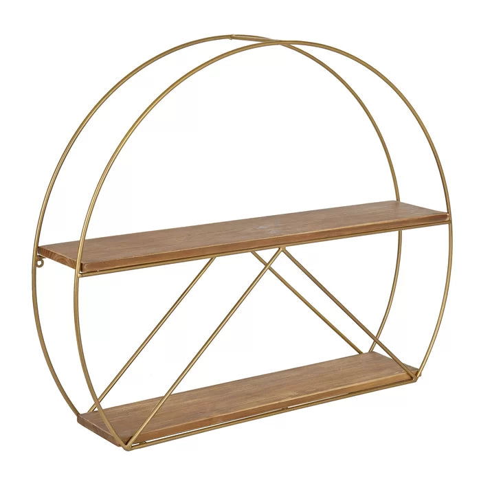 Metal/Solid Sheesham Wood 2 Piece Circle Metal Accent Shelf - Furnishiaa -  - 