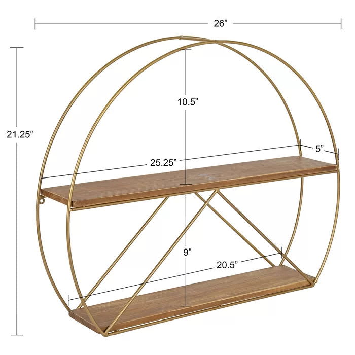 Metal/Solid Sheesham Wood 2 Piece Circle Metal Accent Shelf - Furnishiaa -  - 