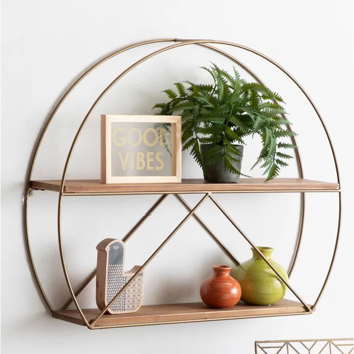 Metal/Solid Sheesham Wood 2 Piece Circle Metal Accent Shelf - Furnishiaa -  - 