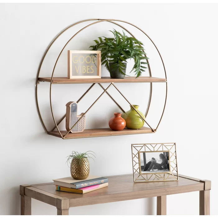 Metal/Solid Sheesham Wood 2 Piece Circle Metal Accent Shelf - Furnishiaa -  - 
