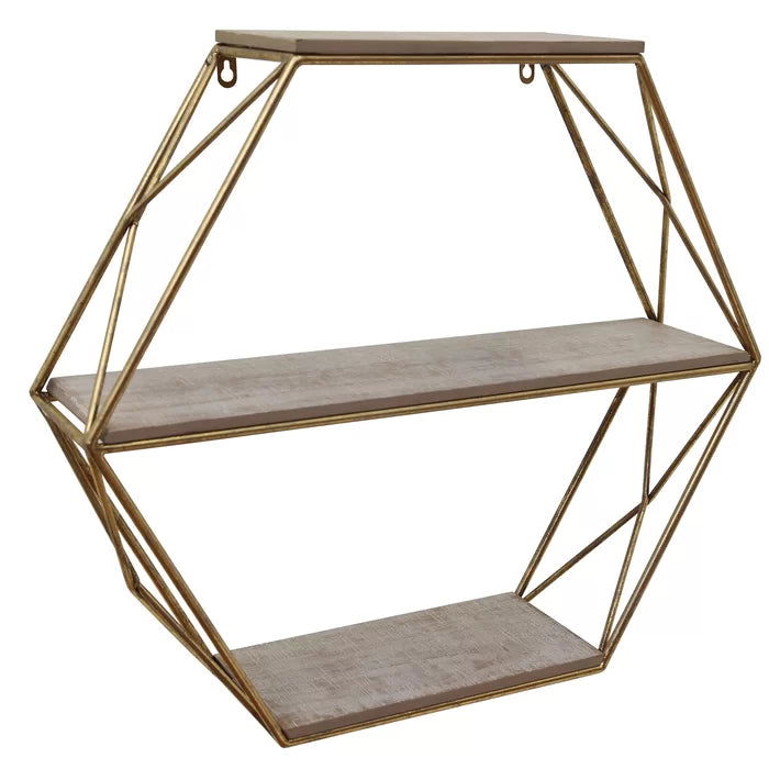 Metal/Solid Sheesham Wood 3 Tier Wall Shelf Set - Furnishiaa -  - 