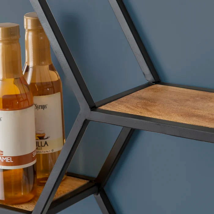 Metal And Solid Sheesham Wood 3 Piece Hexagon Accent Shelf - Furnishiaa -  - 