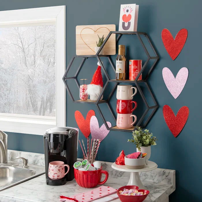 Metal And Solid Sheesham Wood 3 Piece Hexagon Accent Shelf - Furnishiaa -  - 