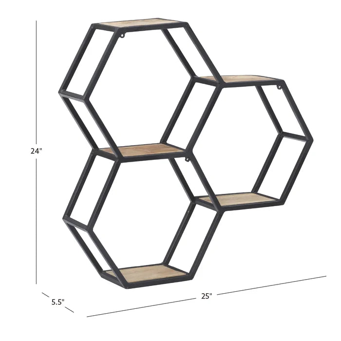 Metal And Solid Sheesham Wood 3 Piece Hexagon Accent Shelf - Furnishiaa -  - 