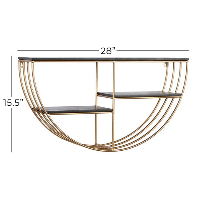 Metal And Solid Sheesham Wood 3 Piece Metal Accent Shelf (Gold) - Furnishiaa -  - 