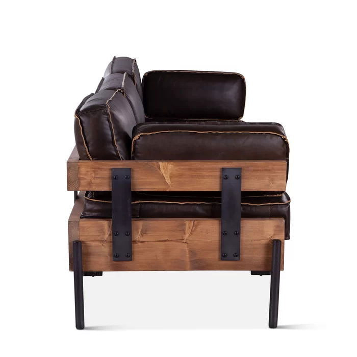 Metal & Genuine Leather Pillow Top Arm Sofa, Mocha Brown - Furnishiaa -  - 