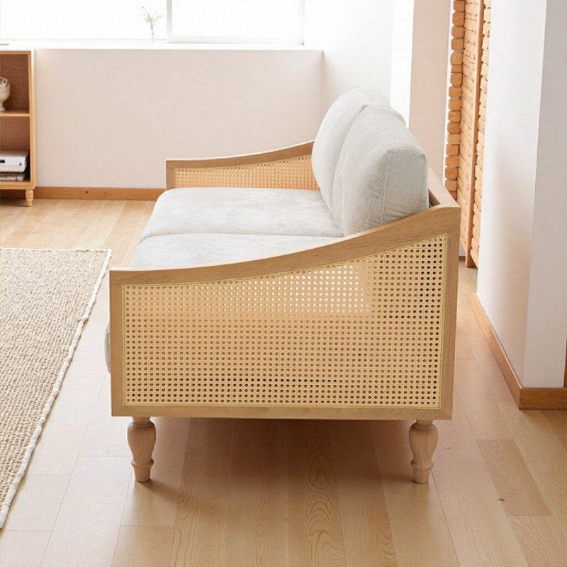 Furnishiaa Modern Loveseat with Rattan Accents & Solid Wood Frame