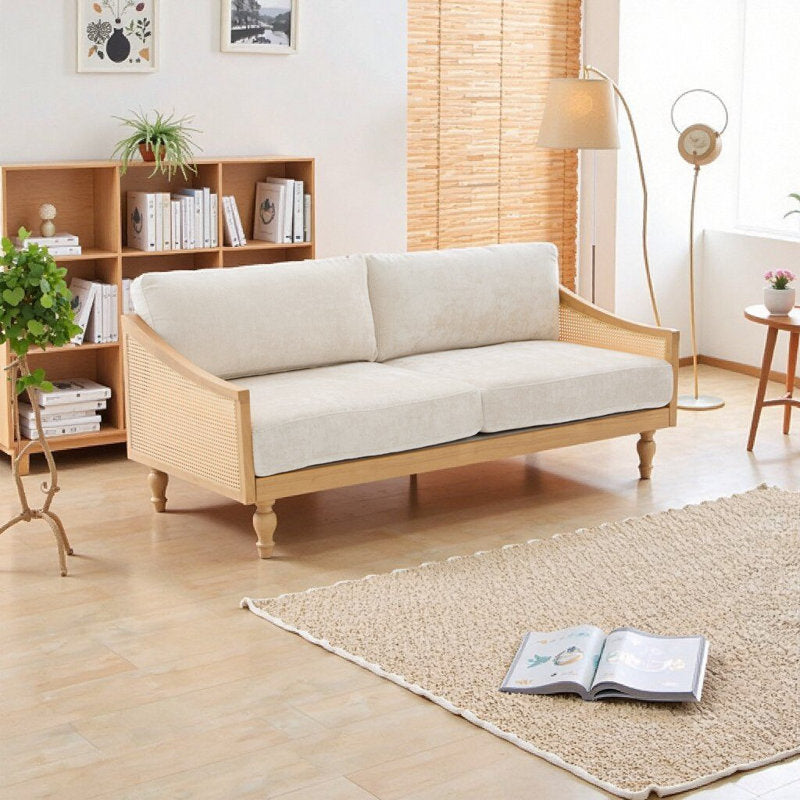 Furnishiaa Modern Loveseat with Rattan Accents & Solid Wood Frame