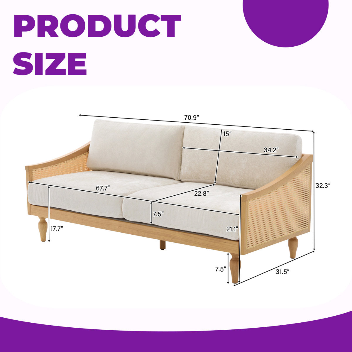Furnishiaa Modern Loveseat with Rattan Accents & Solid Wood Frame