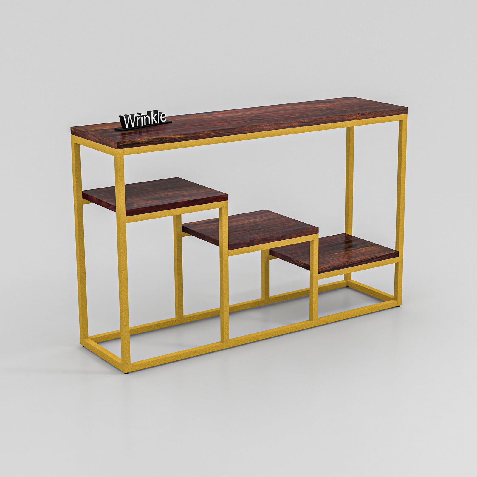 Modern Console Table In Sleek Golden  Rods Design in Metal With Sheesham Wood top - Furnishiaa -  - 