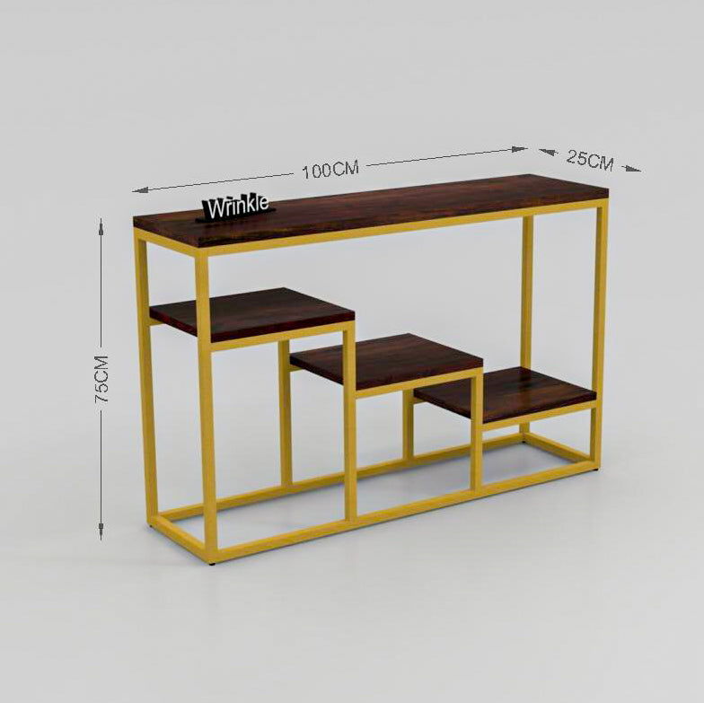 Modern Console Table In Sleek Golden  Rods Design in Metal With Sheesham Wood top - Furnishiaa -  - 