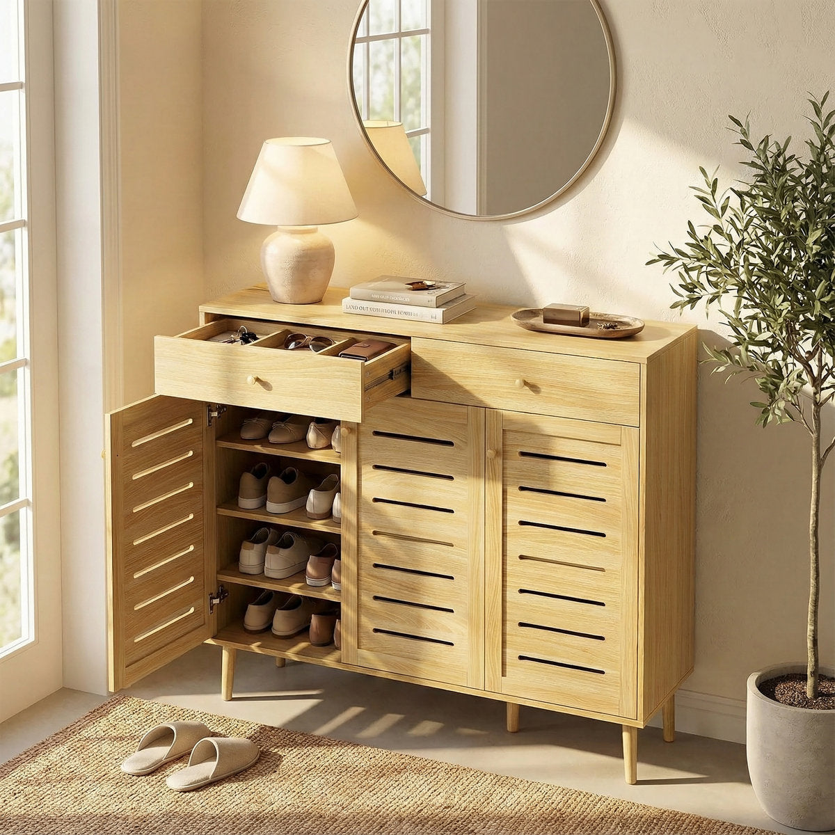 Furnishiaa Spacious Shoe Storage Cabinet with Adjustable Shelves