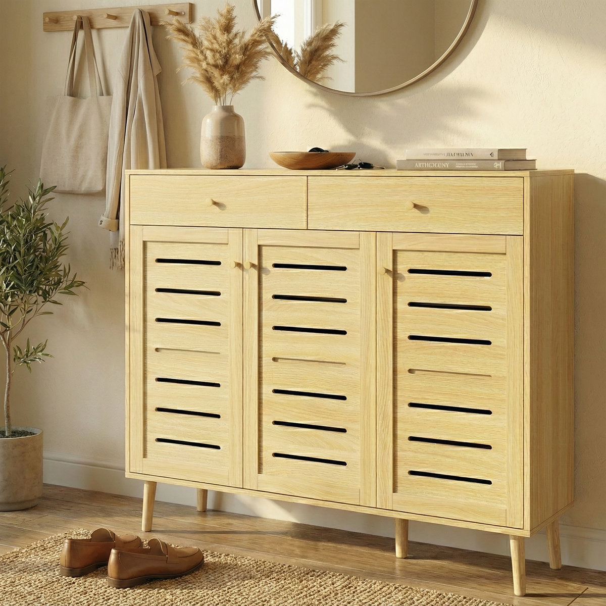 Furnishiaa Spacious Shoe Storage Cabinet with Adjustable Shelves