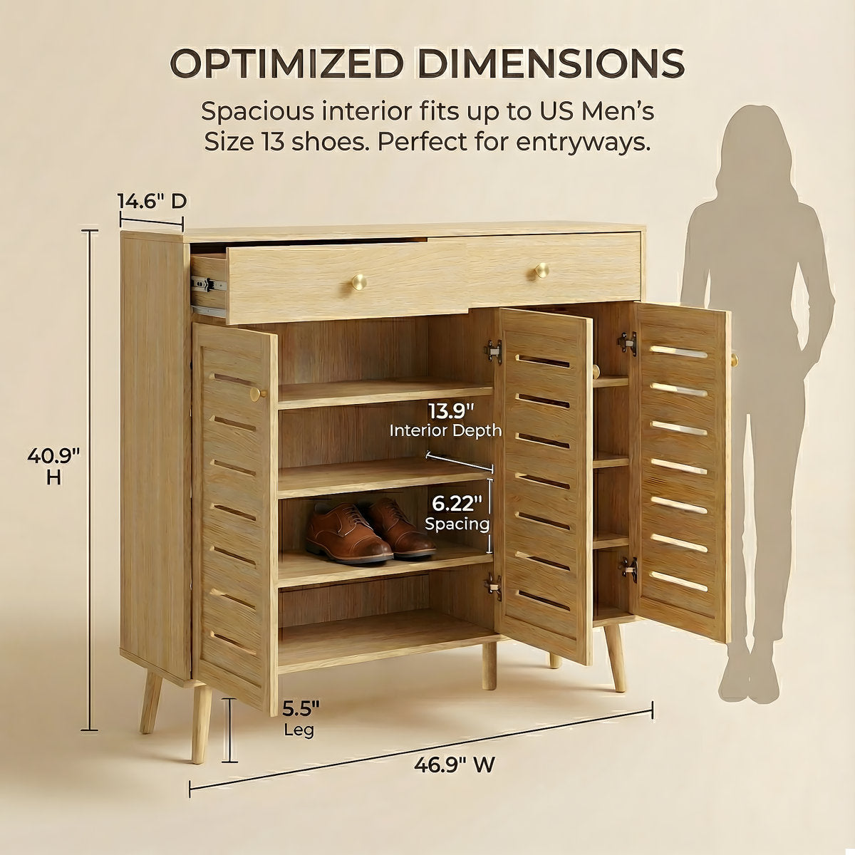 Furnishiaa Spacious Shoe Storage Cabinet with Adjustable Shelves