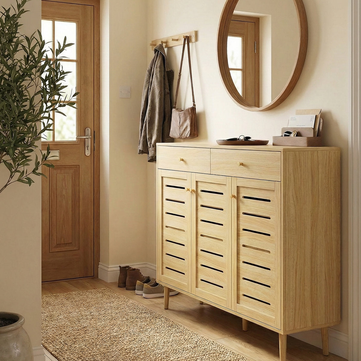 Furnishiaa Spacious Shoe Storage Cabinet with Adjustable Shelves