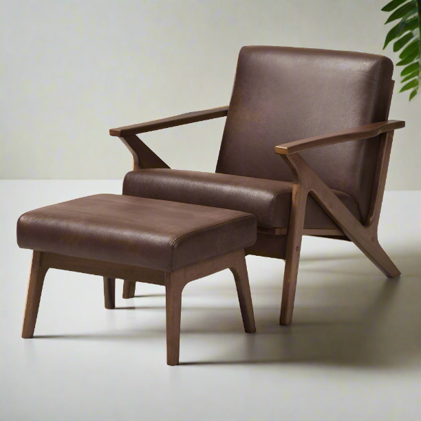 Modern Walnut Solid Sheesham Wood Dark Brown Distressed Faux Leather - Furnishiaa -  - 