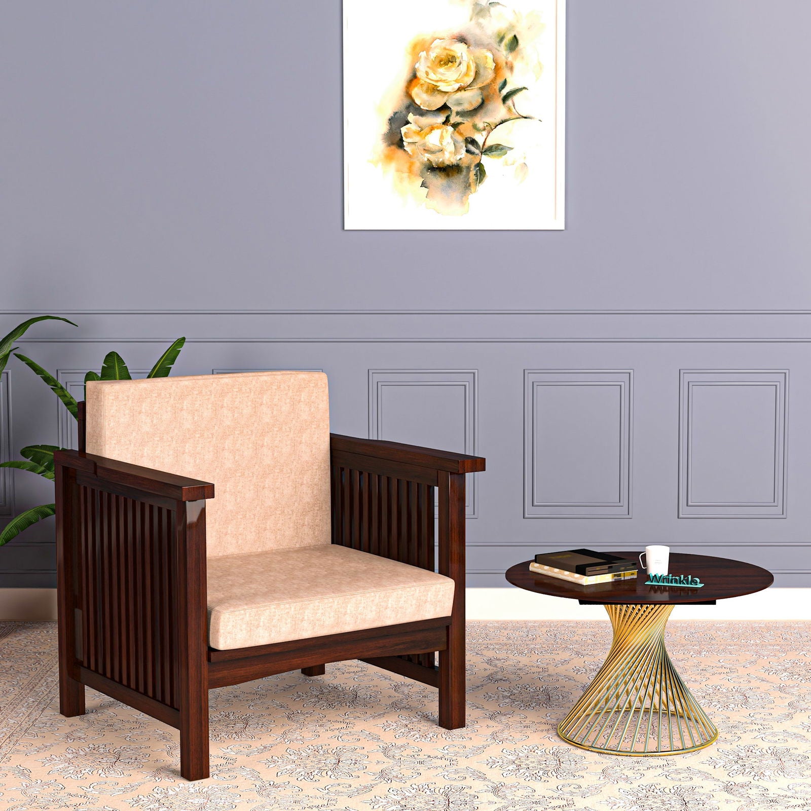 Most Comfy Arm Chair Walnut Solid Sheesham Wood With Morfino Fabric - Furnishiaa -  - 