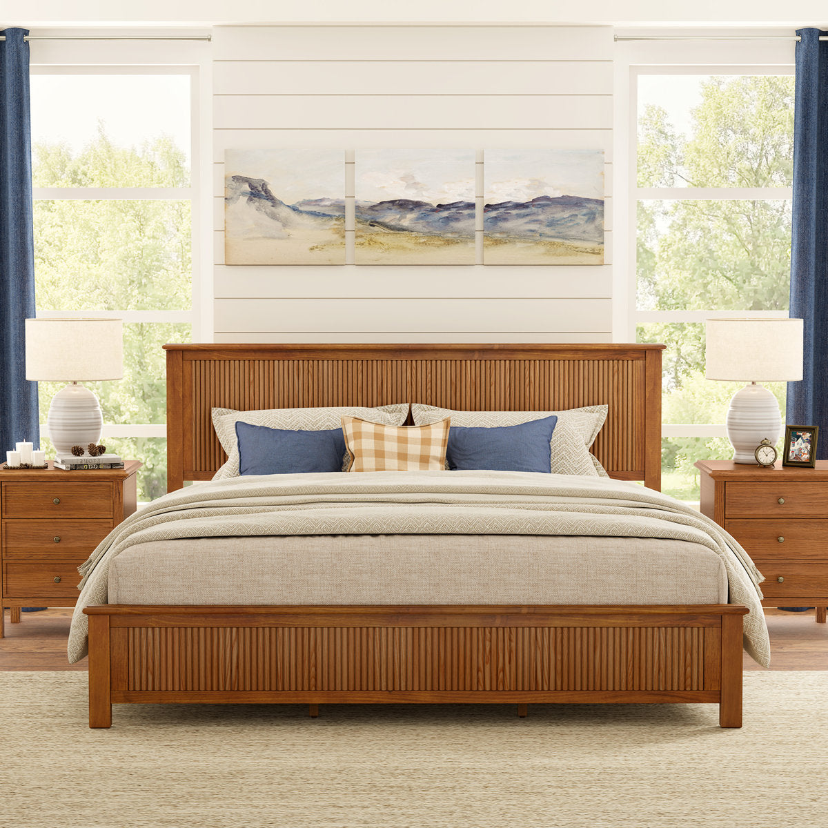 Furnishiaa Elegant Solid Wood Platform Bed with Reeded Headboard