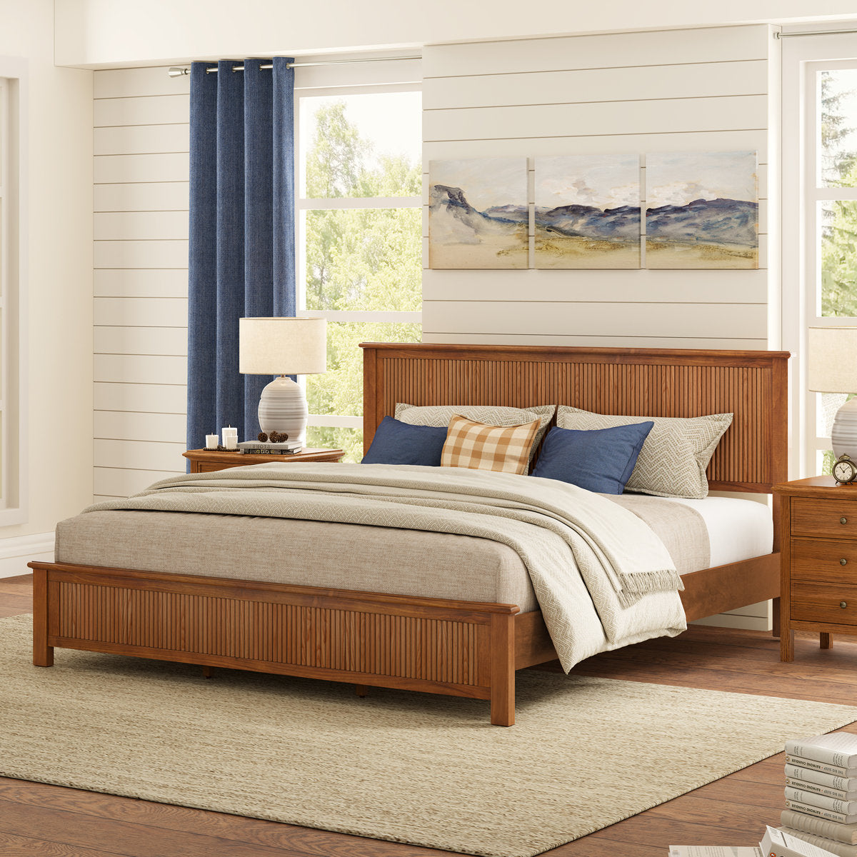 Furnishiaa Elegant Solid Wood Platform Bed with Reeded Headboard