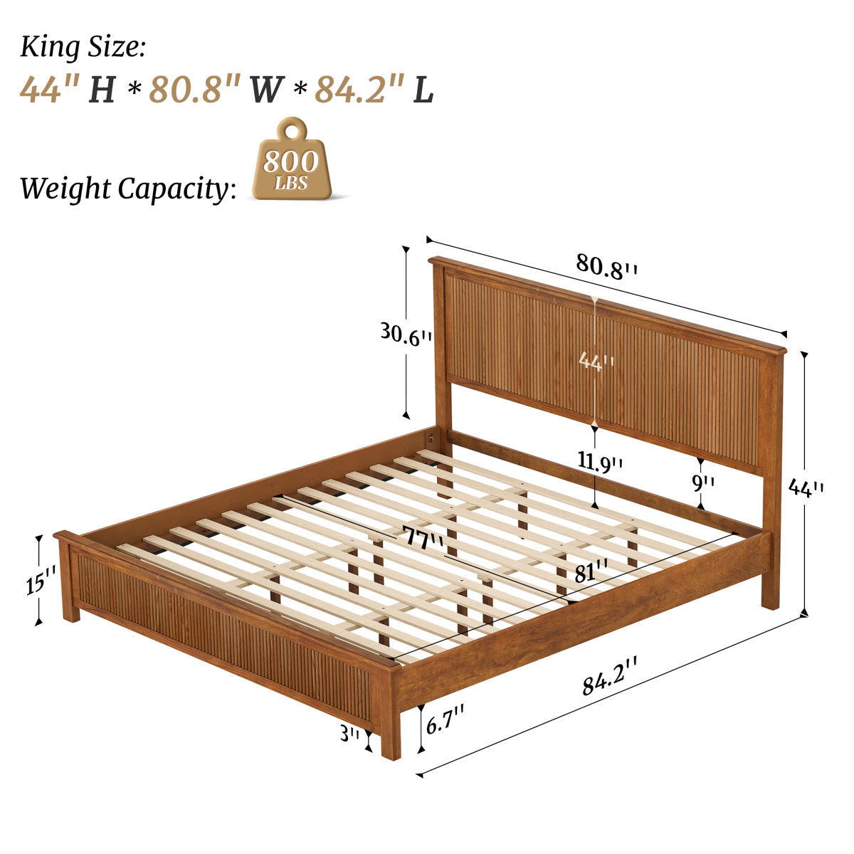 Furnishiaa Elegant Solid Wood Platform Bed with Reeded Headboard