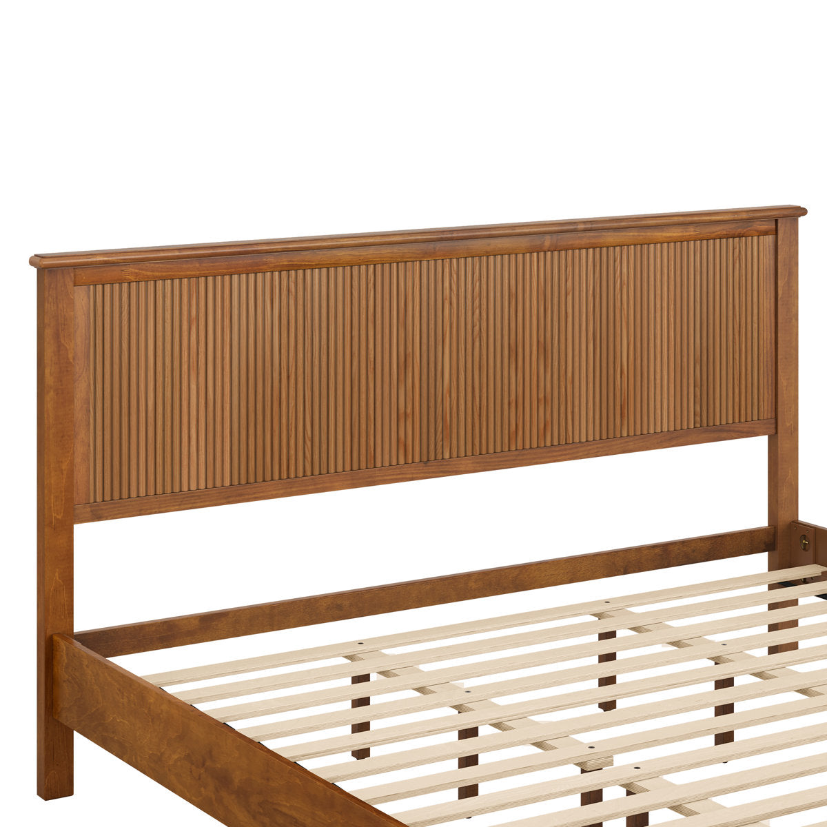 Furnishiaa Elegant Solid Wood Platform Bed with Reeded Headboard